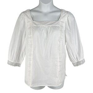 NWT Talbots Plus X US 16W Shadow Stripe Top White Blouse Lace Trim Minimalist